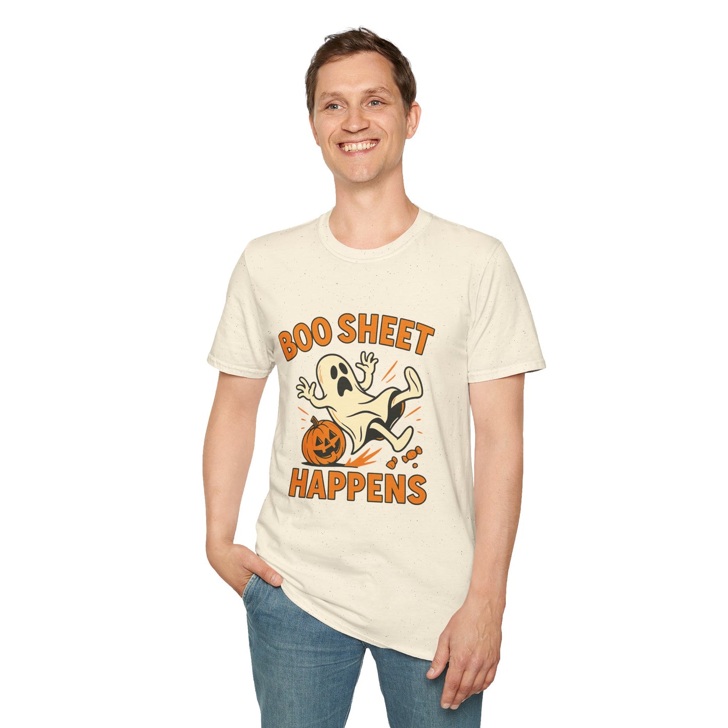 Halloween Boo Sheet T-Shirt, Unisex Softstyle Tee, Funny Halloween Shirt, Fall Festive Apparel, Ghost Themed Gift