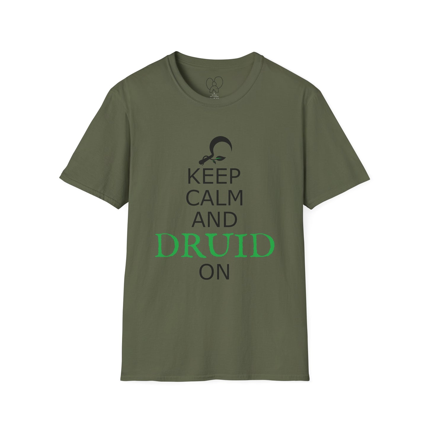 Druid T-Shirt, Keep Calm and Druid On Shirt, Unisex Softstyle Tee, Witchy Apparel, Pagan Clothing, Fantasy Gift