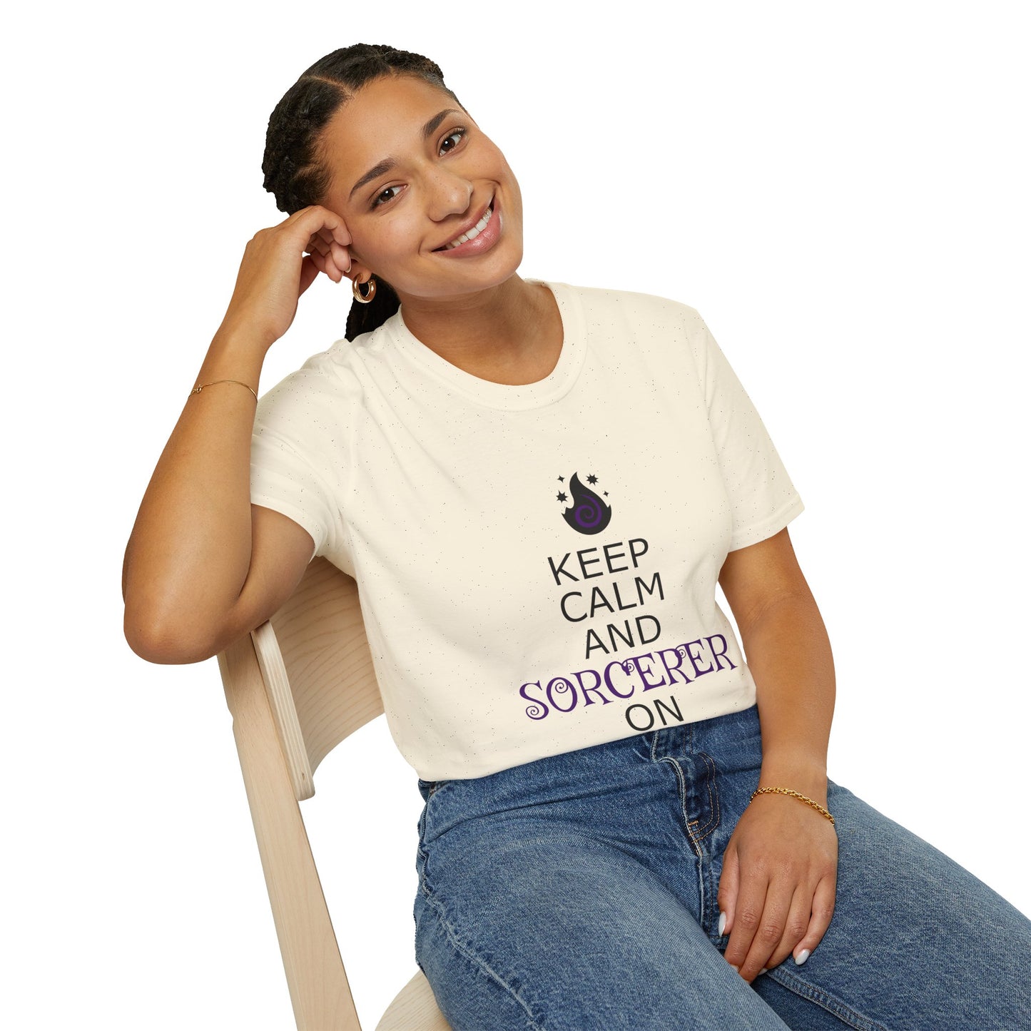 Keep Calm Sorcerer T-Shirt, Unisex Softstyle Tee, Magical Gift, Halloween Apparel, Witchy Vibes, Casual Wear