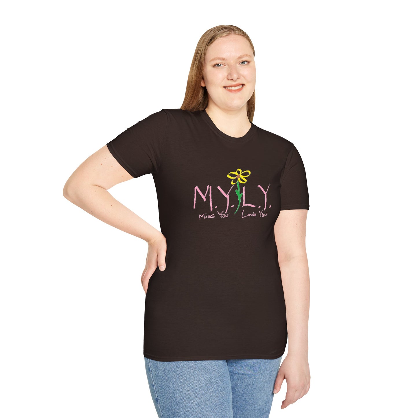 Unisex Softstyle T-Shirt with 'Miss You, Love You' Floral Design - Perfect for Gifts, Casual Wear, Friendship, Love
