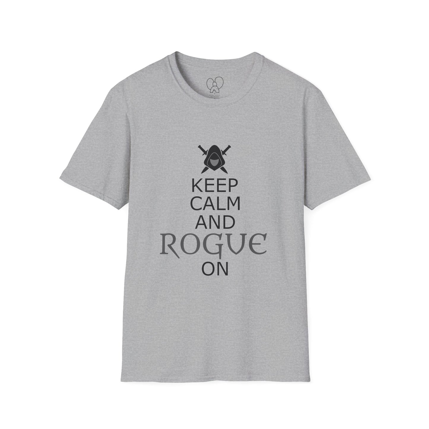 Keep Calm and Rogue On Unisex Softstyle T-Shirt, Gamer Shirt, Relaxed Tee, Casual Wear, Gift for Gamers, Fun Graphic Tee