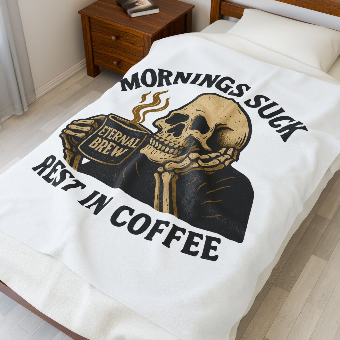 Coffee Lover's Velveteen Plush Blanket, Cozy Gift for Coffee Lovers, Home Decor, Funny Throw Blanket, Ideal for Mornings