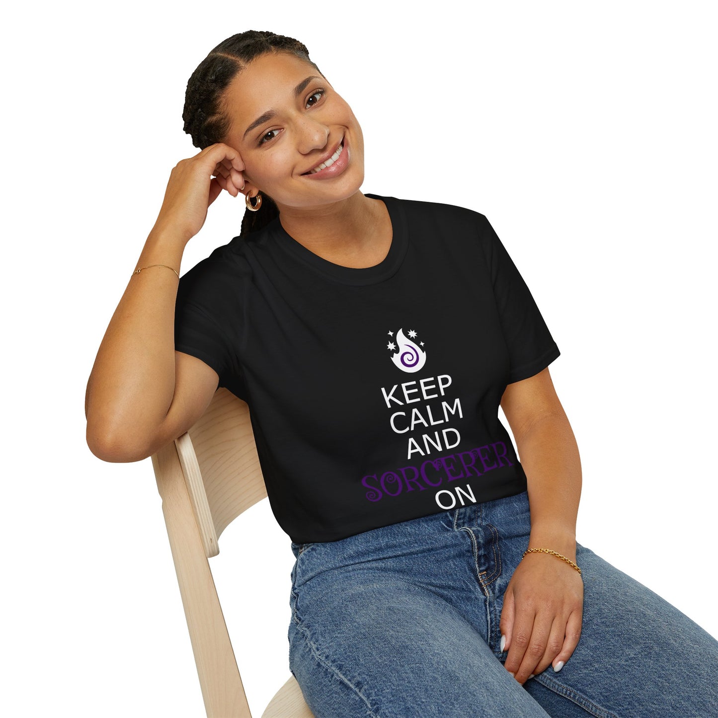 Keep Calm Sorcerer T-Shirt, Unisex Softstyle Tee, Magical Gift, Halloween Apparel, Witchy Vibes, Casual Wear