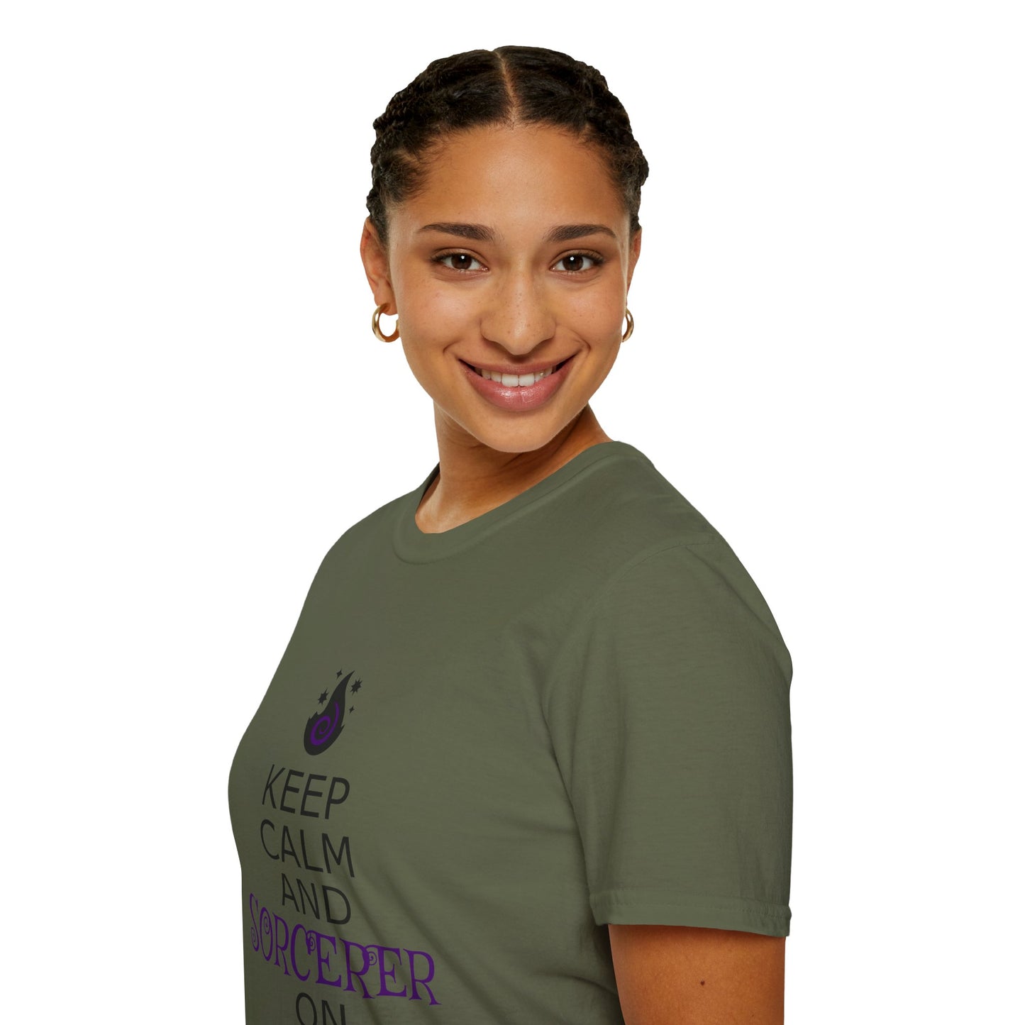 Keep Calm Sorcerer T-Shirt, Unisex Softstyle Tee, Magical Gift, Halloween Apparel, Witchy Vibes, Casual Wear
