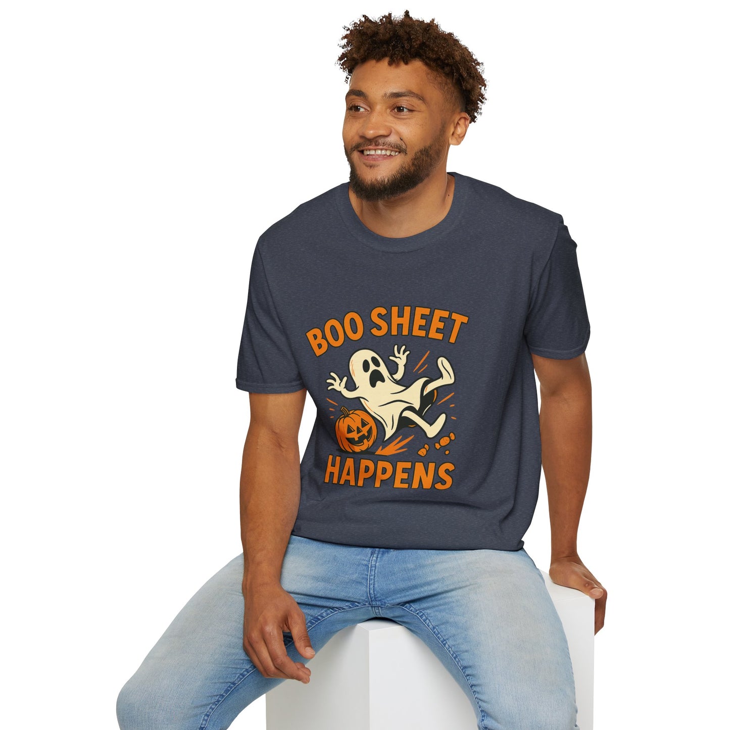 Halloween Boo Sheet T-Shirt, Unisex Softstyle Tee, Funny Halloween Shirt, Fall Festive Apparel, Ghost Themed Gift