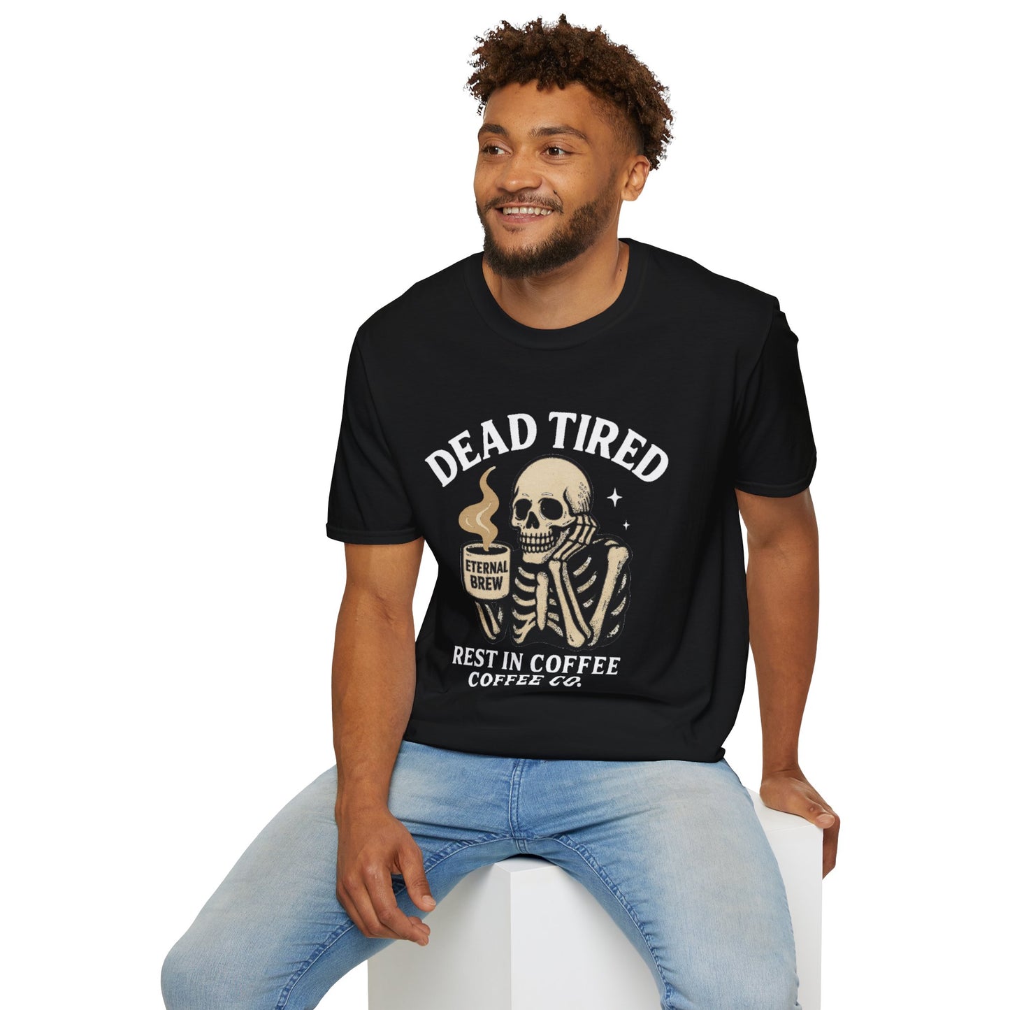 Dead Tired Skeleton Coffee T-Shirt, Unisex Graphic Tee, Cute Coffee Lover Gift, Halloween Apparel, Coffeelover Shirt