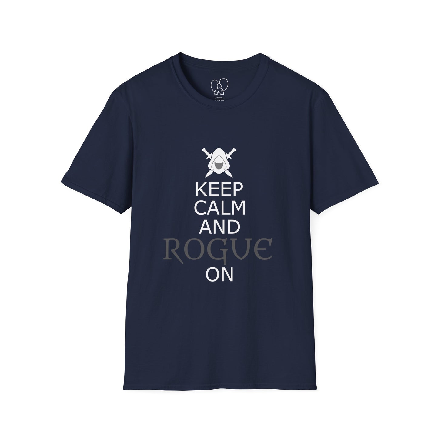 Keep Calm and Rogue On Unisex Softstyle T-Shirt, Gamer Shirt, Relaxed Tee, Casual Wear, Gift for Gamers, Fun Graphic Tee