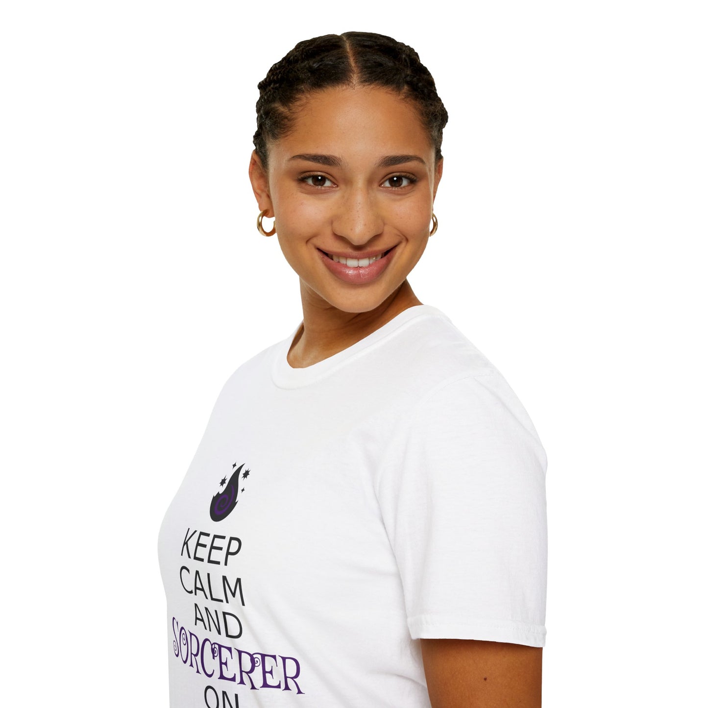 Keep Calm Sorcerer T-Shirt, Unisex Softstyle Tee, Magical Gift, Halloween Apparel, Witchy Vibes, Casual Wear