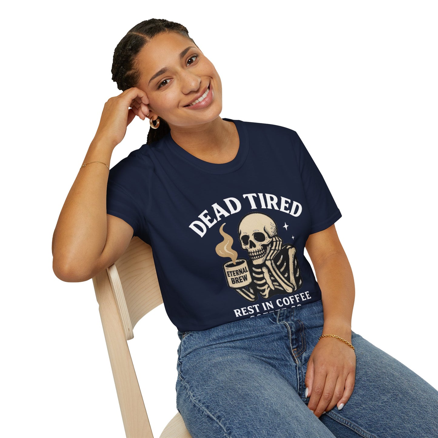 Dead Tired Skeleton Coffee T-Shirt, Unisex Graphic Tee, Cute Coffee Lover Gift, Halloween Apparel, Coffeelover Shirt