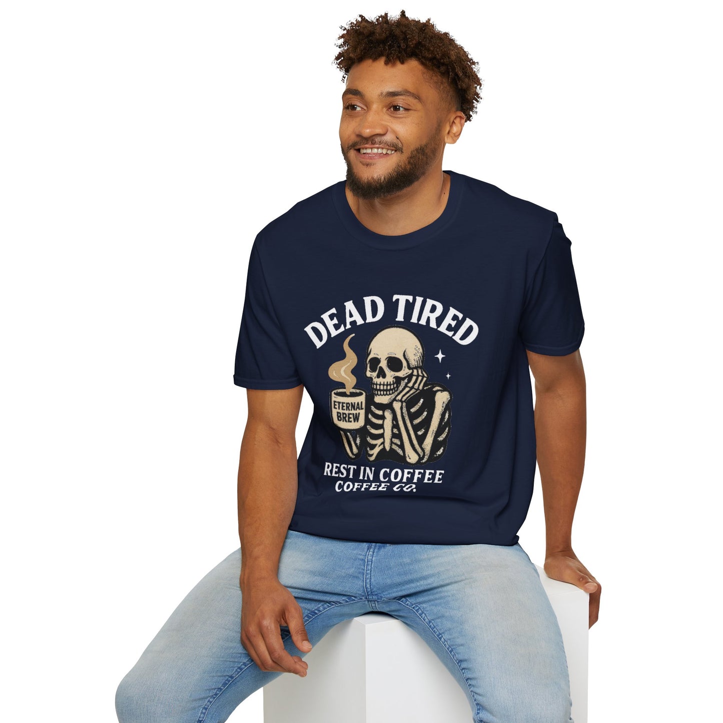 Dead Tired Skeleton Coffee T-Shirt, Unisex Graphic Tee, Cute Coffee Lover Gift, Halloween Apparel, Coffeelover Shirt