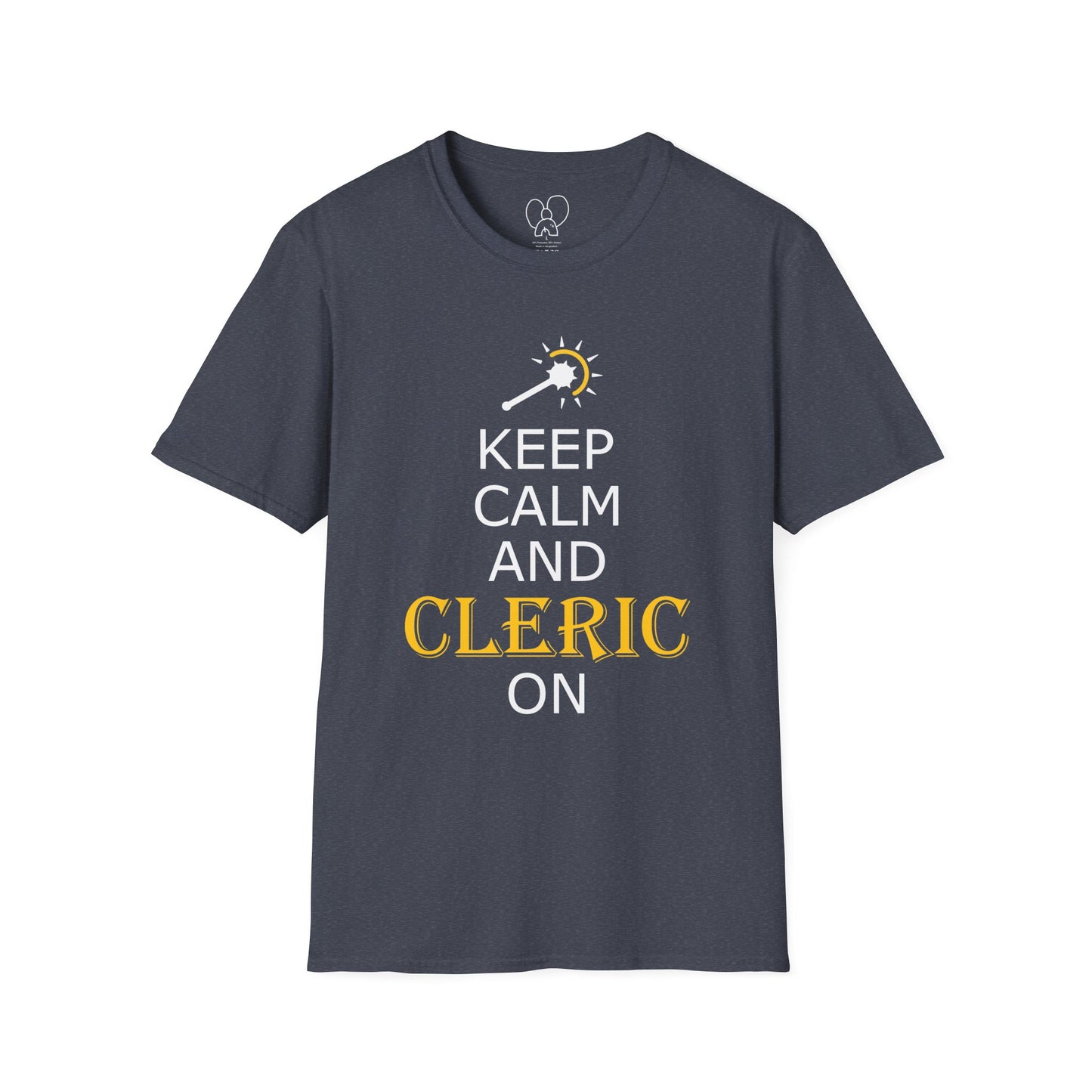 Keep Calm and Cleric On T-Shirt, Unisex Gamer Tee, Fun Graphic Tee, Role-Playing Shirt, Gift for D&D Players