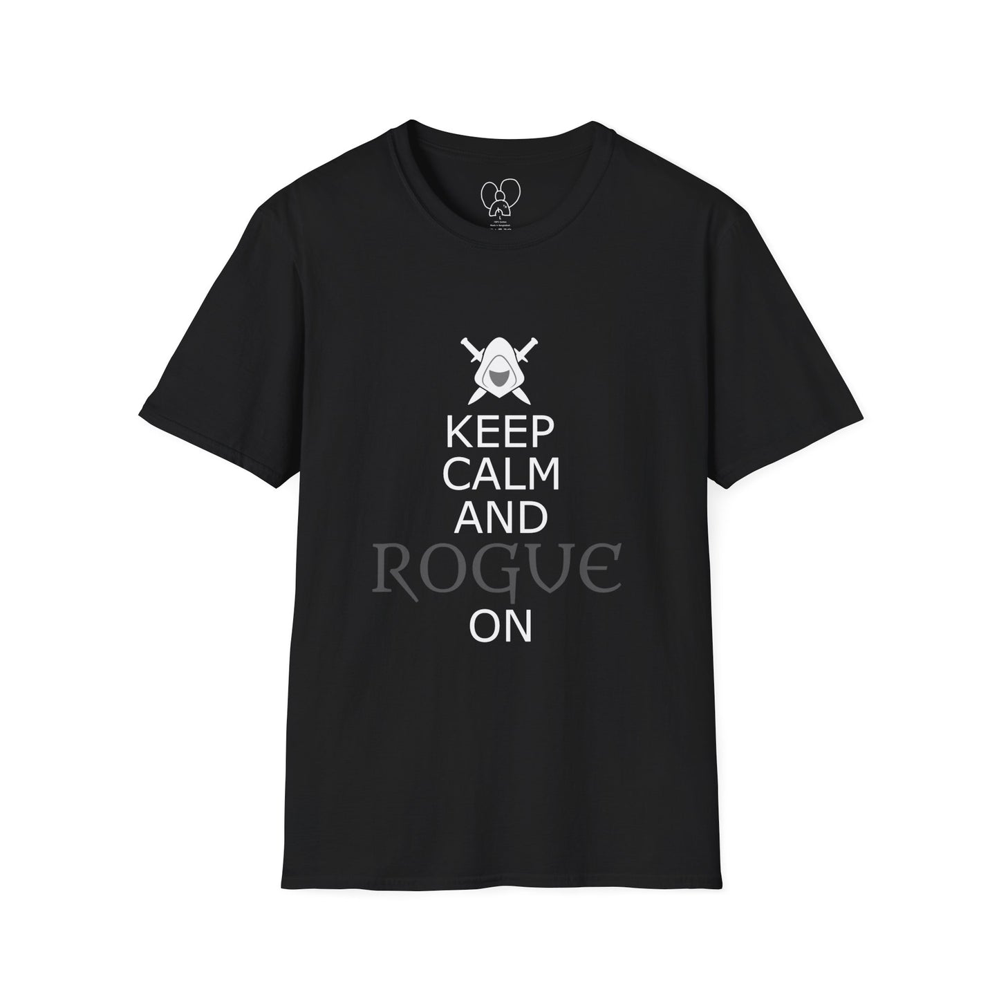 Keep Calm and Rogue On Unisex Softstyle T-Shirt, Gamer Shirt, Relaxed Tee, Casual Wear, Gift for Gamers, Fun Graphic Tee