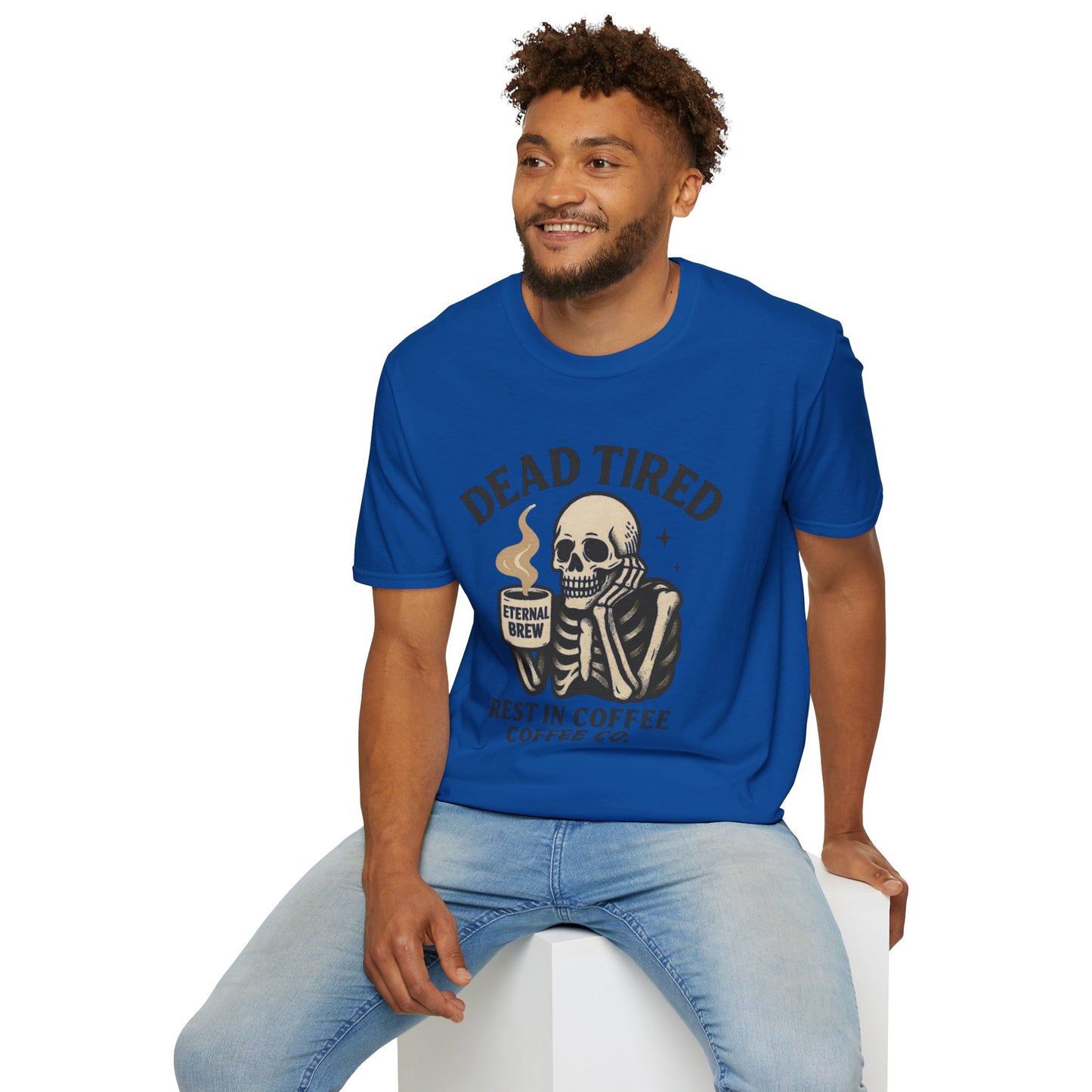 Dead Tired Skeleton Coffee T-Shirt, Unisex Graphic Tee, Cute Coffee Lover Gift, Halloween Apparel, Coffeelover Shirt