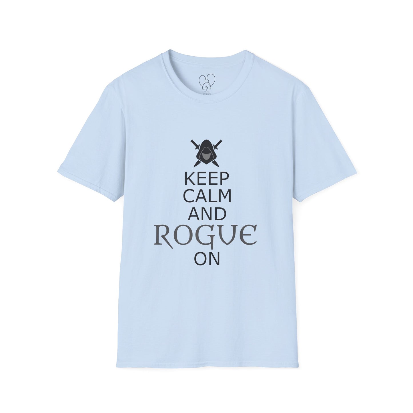 Keep Calm and Rogue On Unisex Softstyle T-Shirt, Gamer Shirt, Relaxed Tee, Casual Wear, Gift for Gamers, Fun Graphic Tee