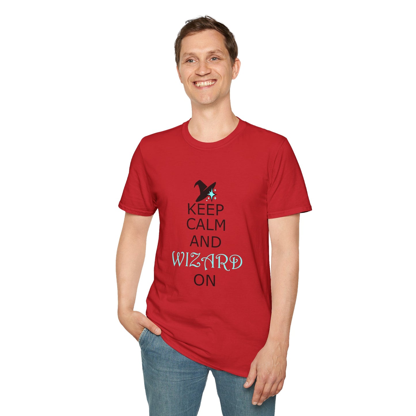Keep Calm and Wizard On T-Shirt, Unisex Tee, Magical Gift, Ideal for Wizards, Birthday Gift, Casual Wear, Relaxed Vibe