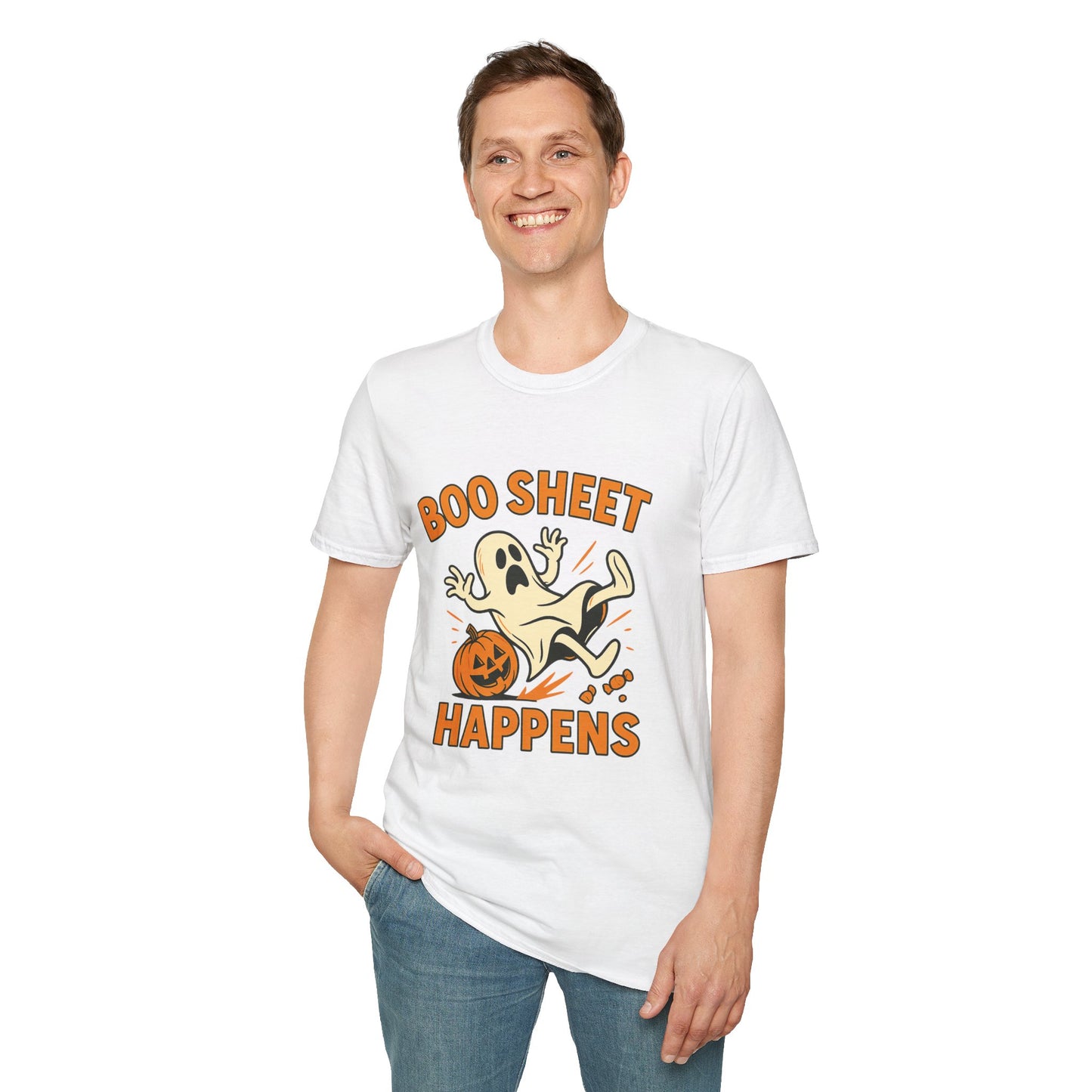 Halloween Boo Sheet T-Shirt, Unisex Softstyle Tee, Funny Halloween Shirt, Fall Festive Apparel, Ghost Themed Gift