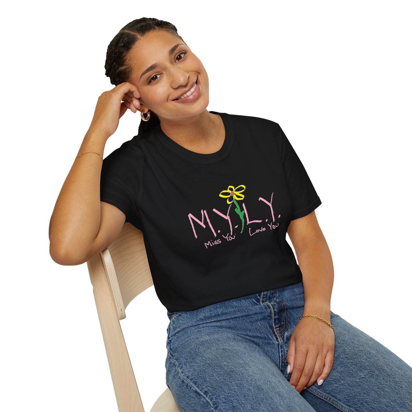 Unisex Softstyle T-Shirt with 'Miss You, Love You' Floral Design - Perfect for Gifts, Casual Wear, Friendship, Love