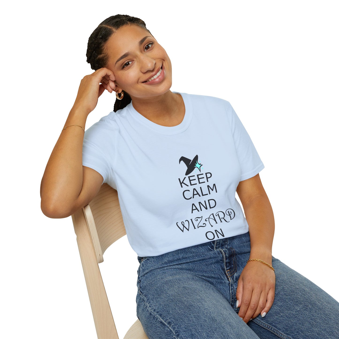 Keep Calm and Wizard On T-Shirt, Unisex Tee, Magical Gift, Ideal for Wizards, Birthday Gift, Casual Wear, Relaxed Vibe