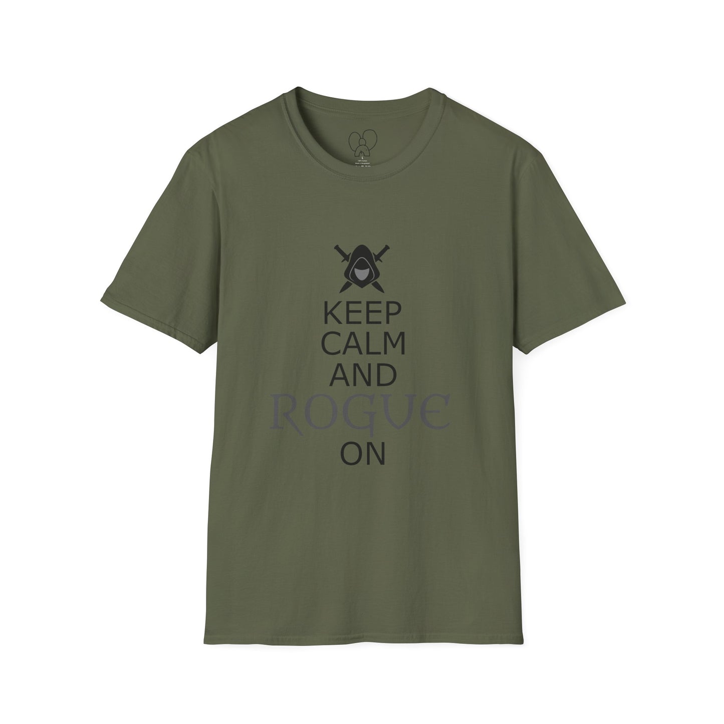 Keep Calm and Rogue On Unisex Softstyle T-Shirt, Gamer Shirt, Relaxed Tee, Casual Wear, Gift for Gamers, Fun Graphic Tee