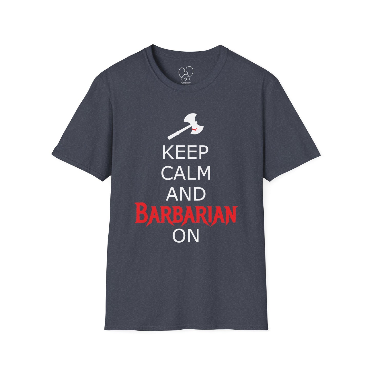Keep Calm and Barbarian On Unisex Softstyle T-Shirt, Funny Graphic Tee, Gift for Comic Fans, Casual Wear, Great for Parties, Birthday Gift