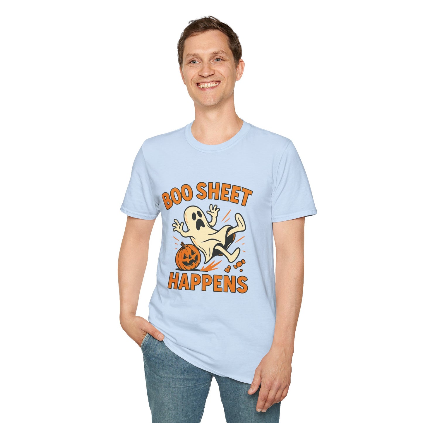 Halloween Boo Sheet T-Shirt, Unisex Softstyle Tee, Funny Halloween Shirt, Fall Festive Apparel, Ghost Themed Gift