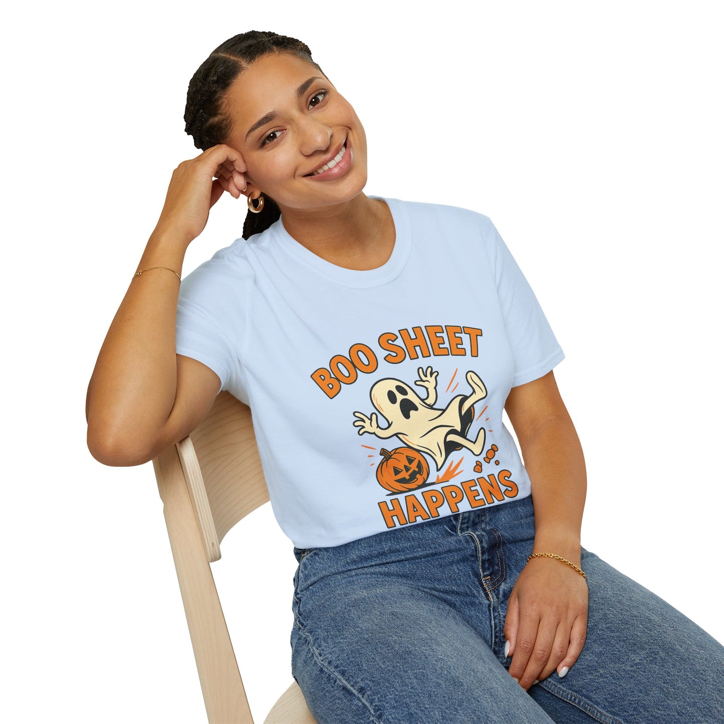 Halloween Boo Sheet T-Shirt, Unisex Softstyle Tee, Funny Halloween Shirt, Fall Festive Apparel, Ghost Themed Gift