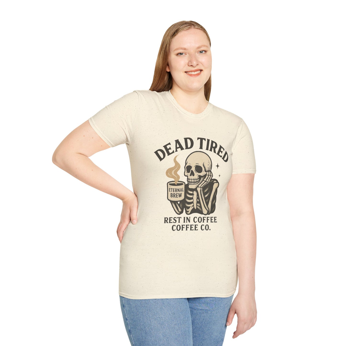 Dead Tired Skeleton Coffee T-Shirt, Unisex Graphic Tee, Cute Coffee Lover Gift, Halloween Apparel, Coffeelover Shirt