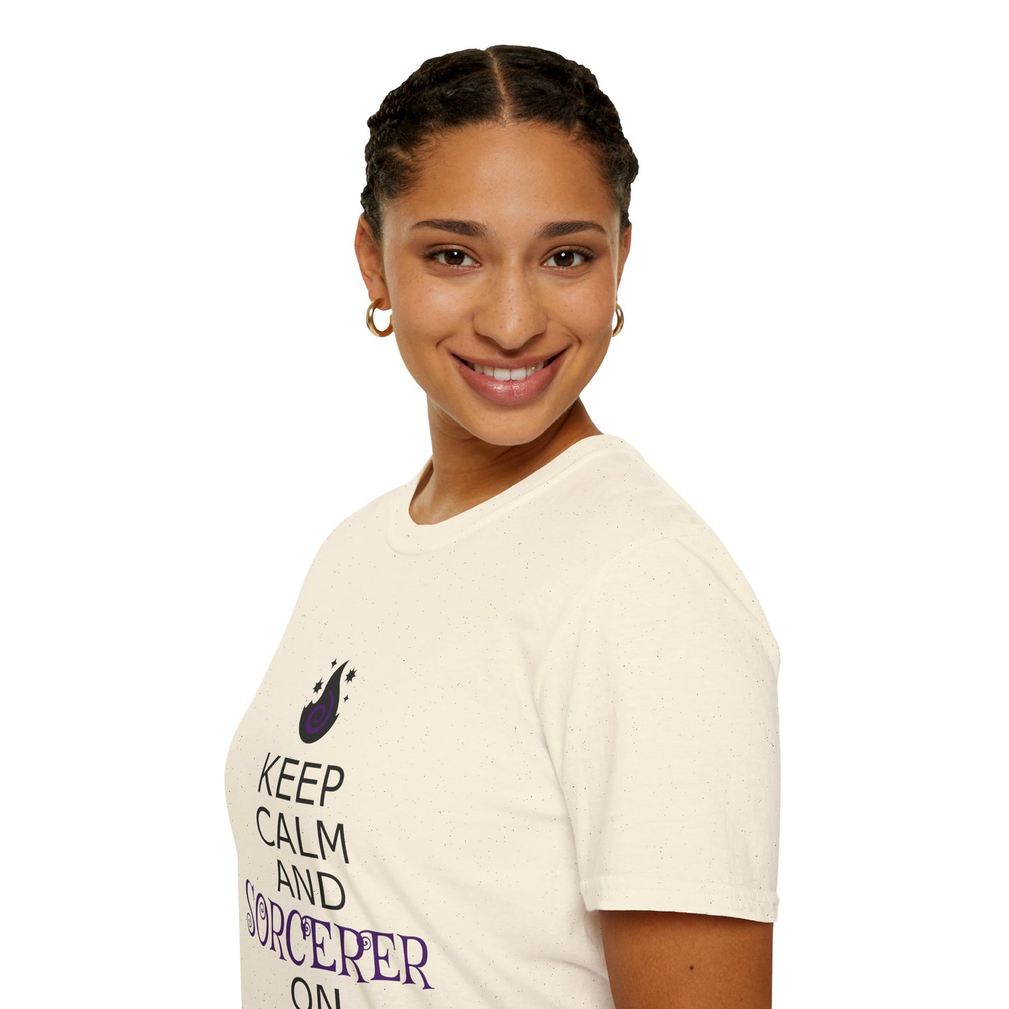 Keep Calm Sorcerer T-Shirt, Unisex Softstyle Tee, Magical Gift, Halloween Apparel, Witchy Vibes, Casual Wear