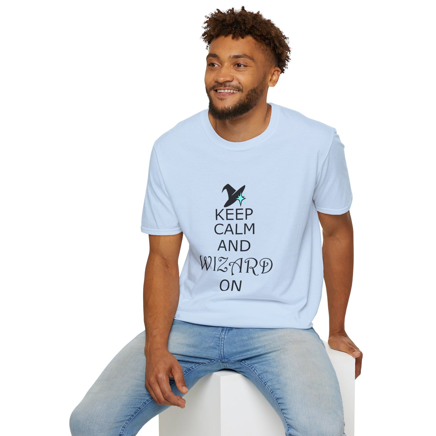 Keep Calm and Wizard On T-Shirt, Unisex Tee, Magical Gift, Ideal for Wizards, Birthday Gift, Casual Wear, Relaxed Vibe