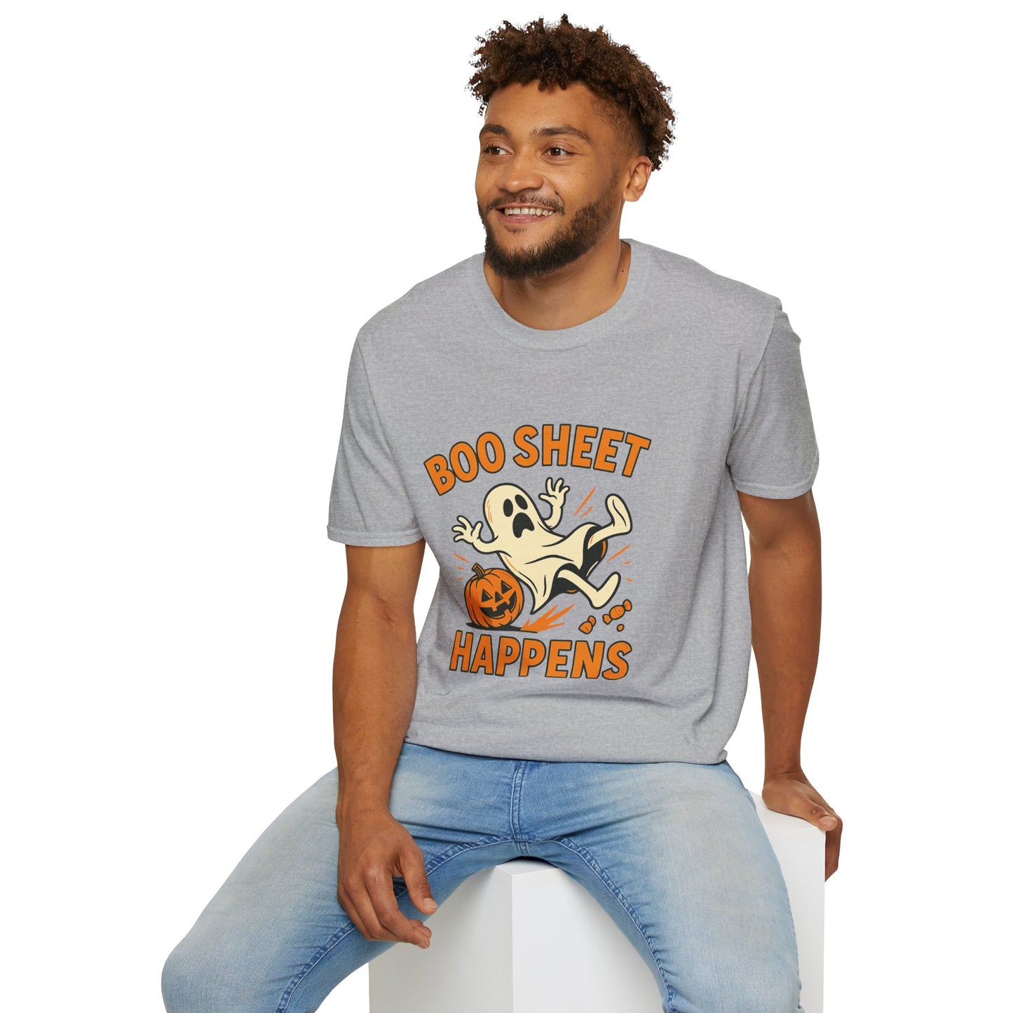 Halloween Boo Sheet T-Shirt, Unisex Softstyle Tee, Funny Halloween Shirt, Fall Festive Apparel, Ghost Themed Gift