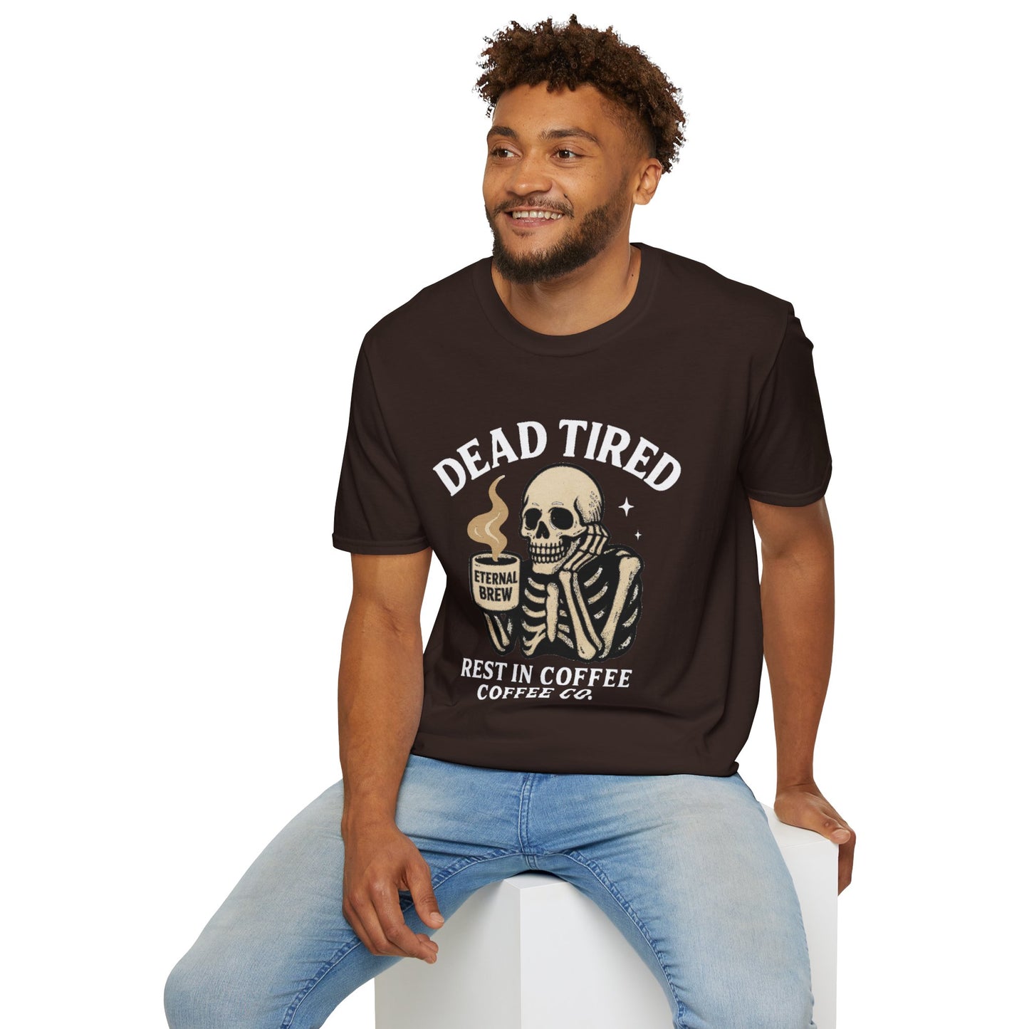 Dead Tired Skeleton Coffee T-Shirt, Unisex Graphic Tee, Cute Coffee Lover Gift, Halloween Apparel, Coffeelover Shirt