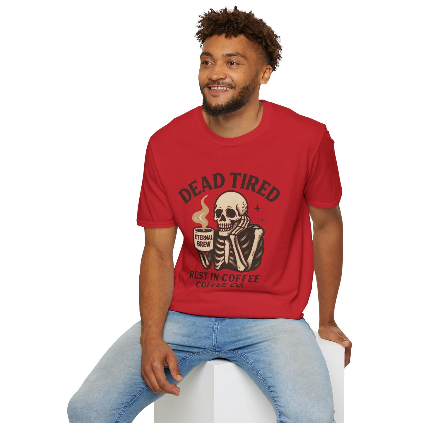 Dead Tired Skeleton Coffee T-Shirt, Unisex Graphic Tee, Cute Coffee Lover Gift, Halloween Apparel, Coffeelover Shirt