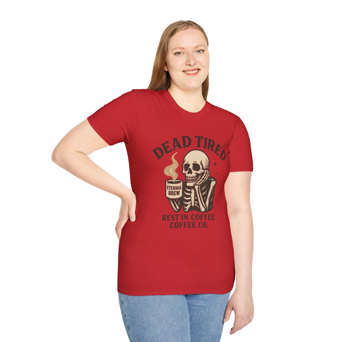 Dead Tired Skeleton Coffee T-Shirt, Unisex Graphic Tee, Cute Coffee Lover Gift, Halloween Apparel, Coffeelover Shirt