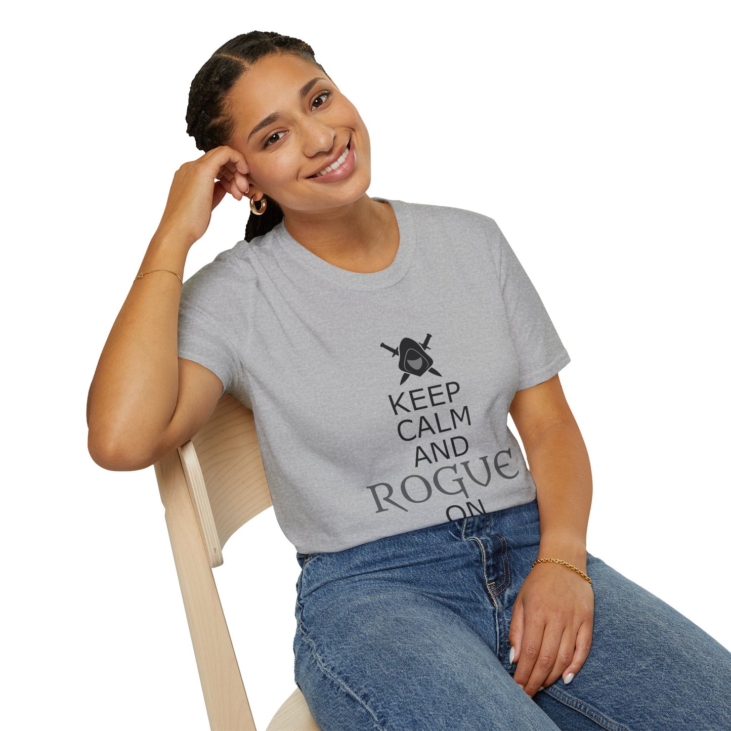 Keep Calm and Rogue On Unisex Softstyle T-Shirt, Gamer Shirt, Relaxed Tee, Casual Wear, Gift for Gamers, Fun Graphic Tee