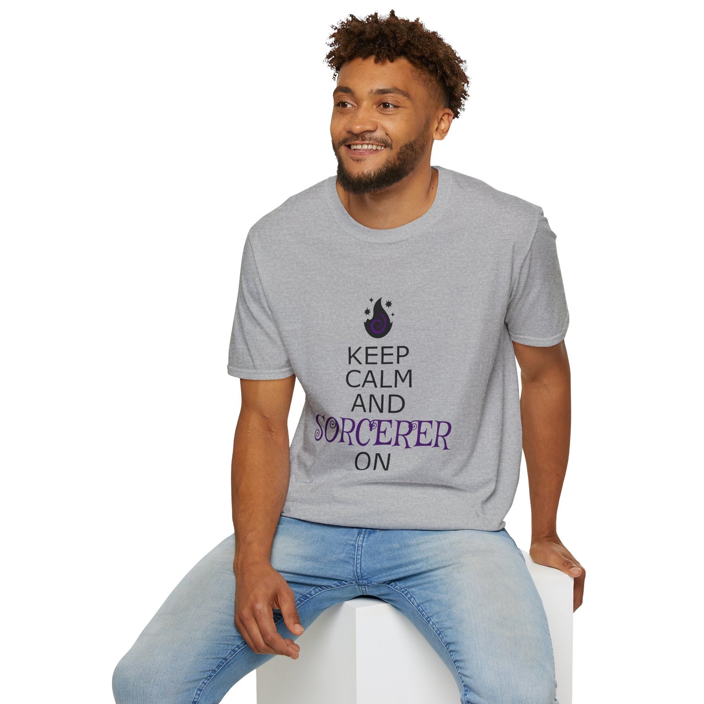 Keep Calm Sorcerer T-Shirt, Unisex Softstyle Tee, Magical Gift, Halloween Apparel, Witchy Vibes, Casual Wear