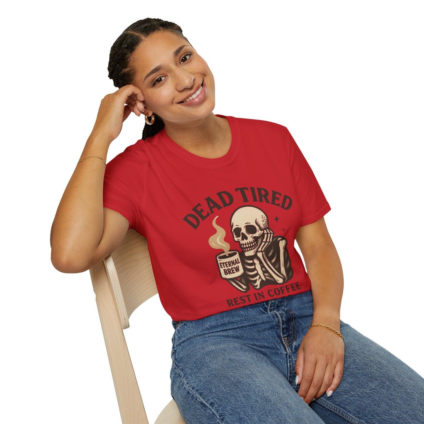 Dead Tired Skeleton Coffee T-Shirt, Unisex Graphic Tee, Cute Coffee Lover Gift, Halloween Apparel, Coffeelover Shirt