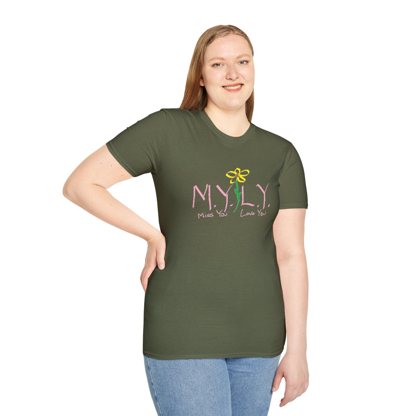 Unisex Softstyle T-Shirt with 'Miss You, Love You' Floral Design - Perfect for Gifts, Casual Wear, Friendship, Love