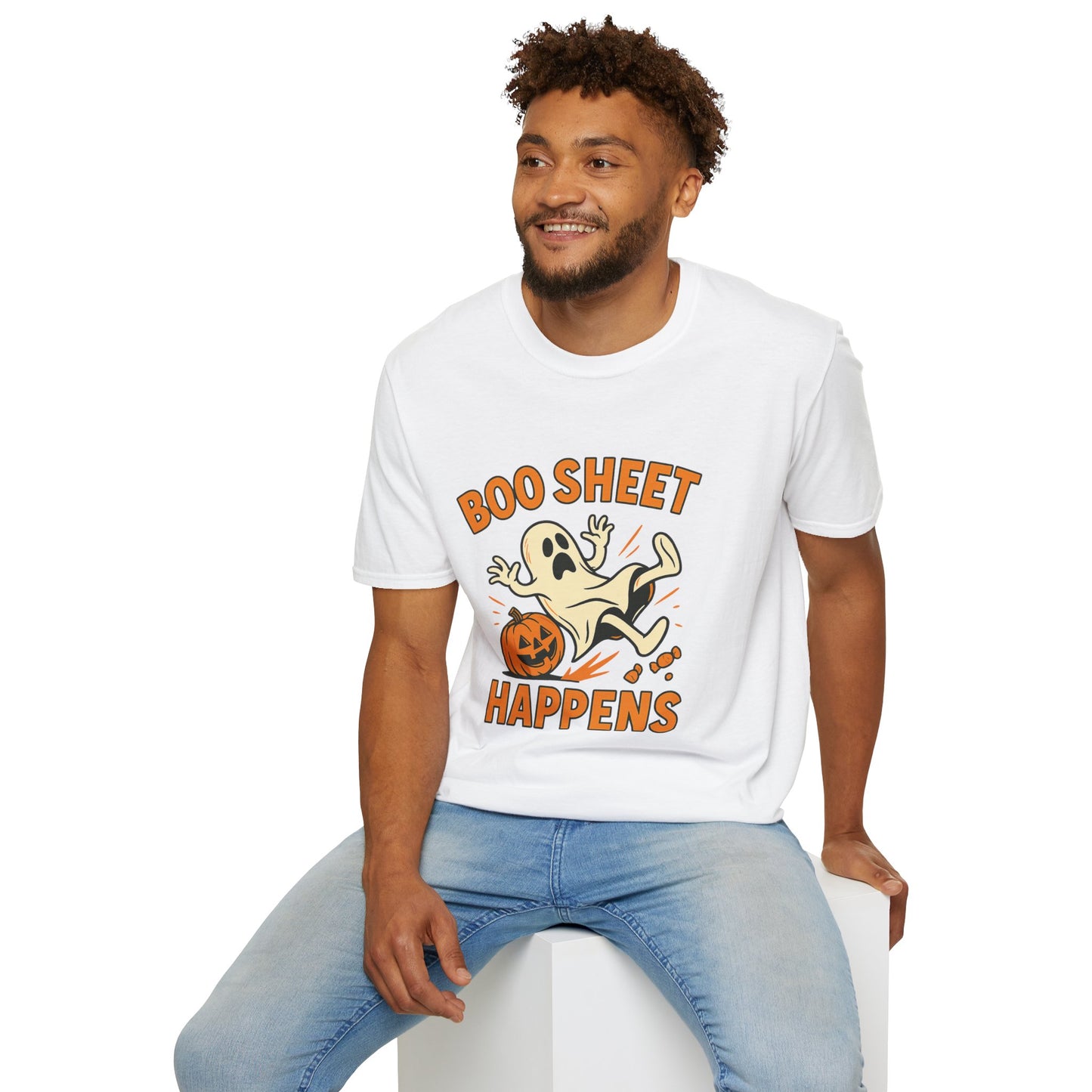 Halloween Boo Sheet T-Shirt, Unisex Softstyle Tee, Funny Halloween Shirt, Fall Festive Apparel, Ghost Themed Gift