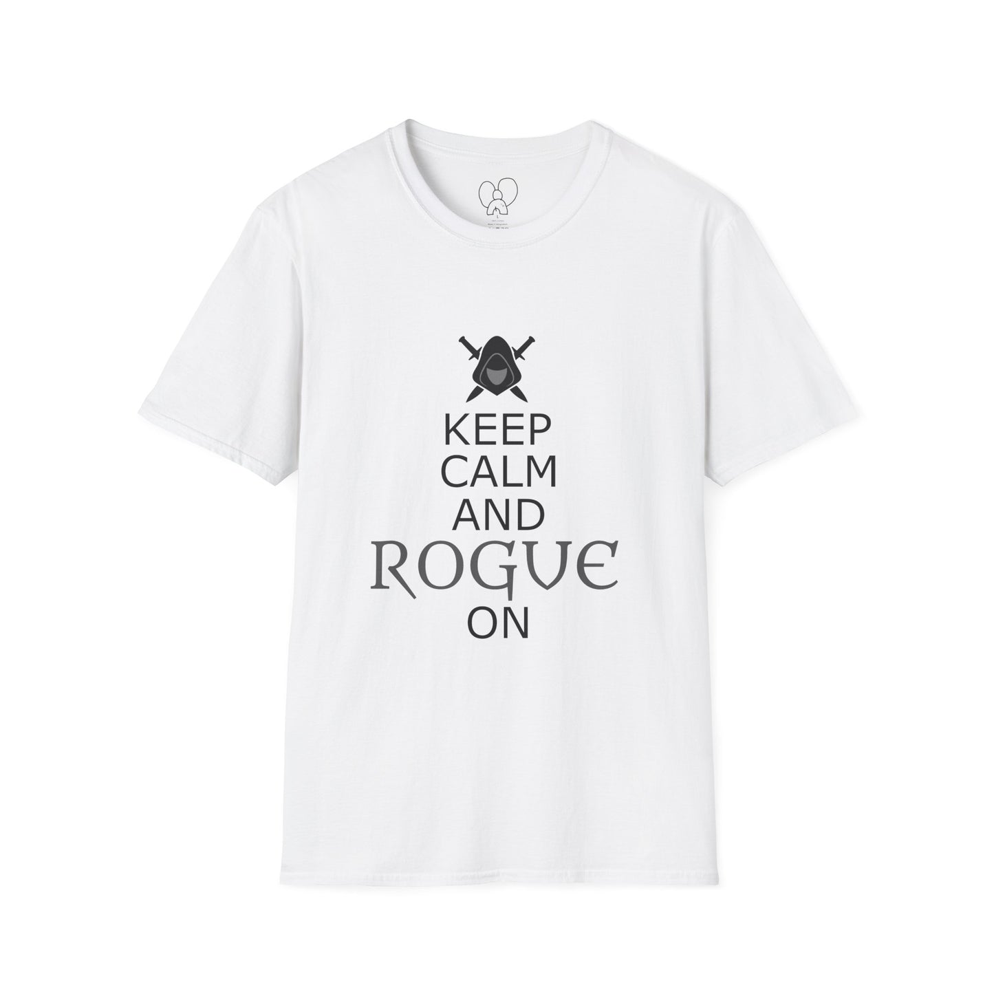 Keep Calm and Rogue On Unisex Softstyle T-Shirt, Gamer Shirt, Relaxed Tee, Casual Wear, Gift for Gamers, Fun Graphic Tee