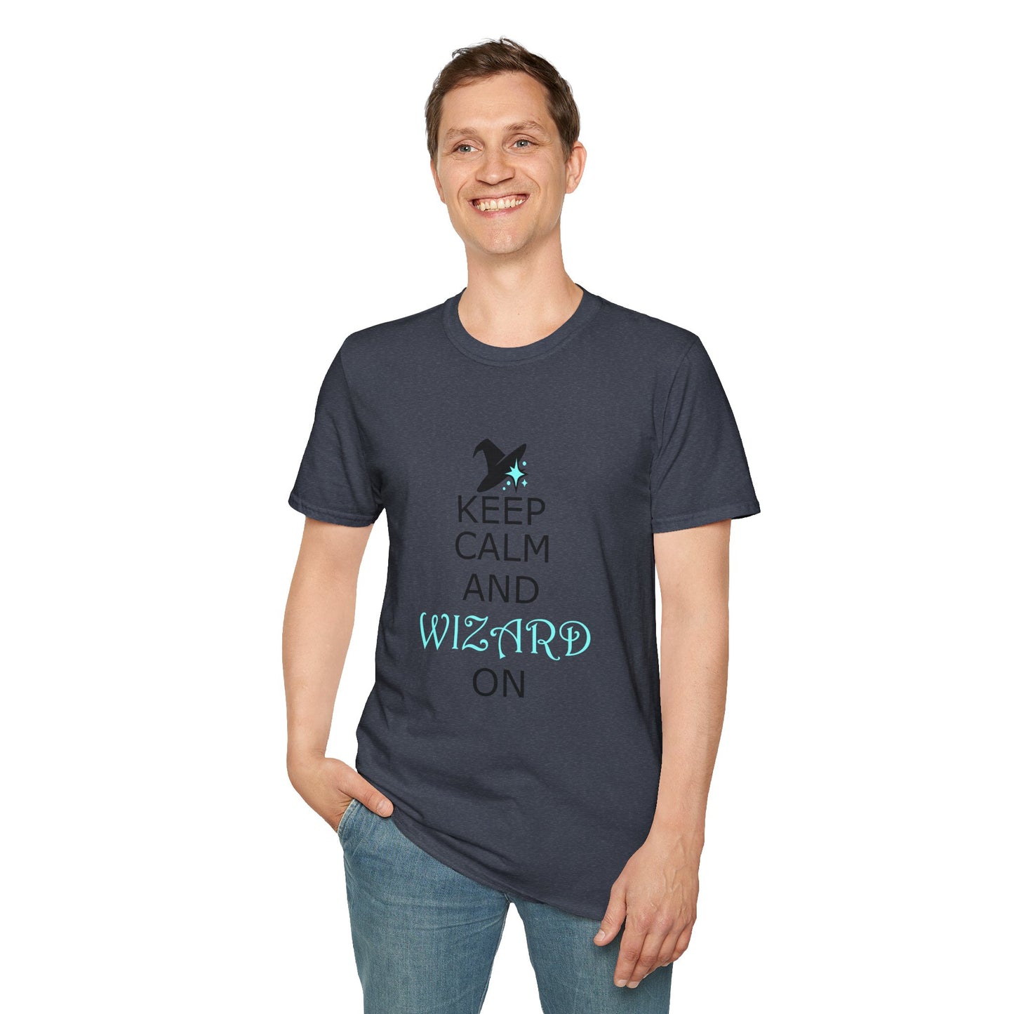 Keep Calm and Wizard On T-Shirt, Unisex Tee, Magical Gift, Ideal for Wizards, Birthday Gift, Casual Wear, Relaxed Vibe