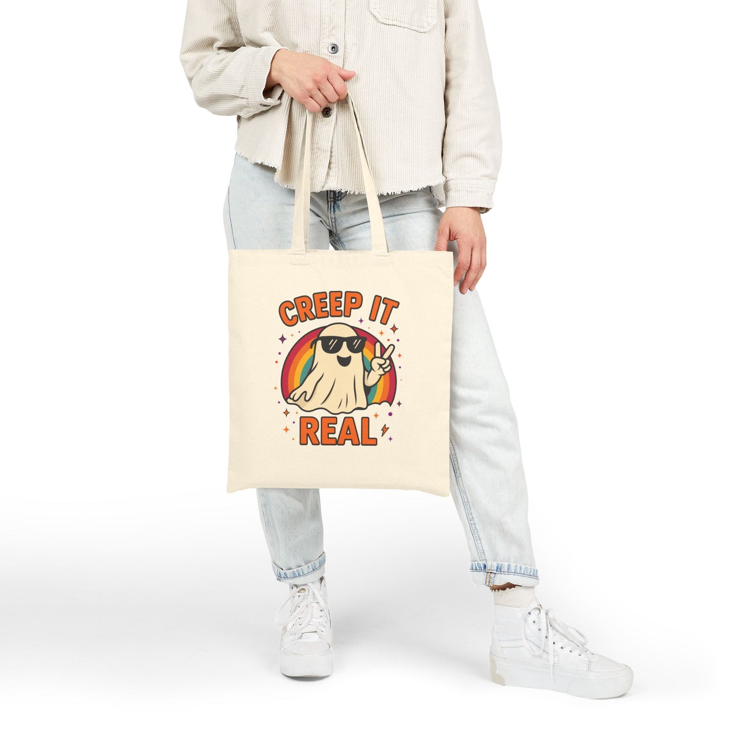 Halloween Ghost Tote Bag - Creep It Real, Haunt Couture, Eco-Friendly Shopping Bag, Fall Festival, Trick or Treat