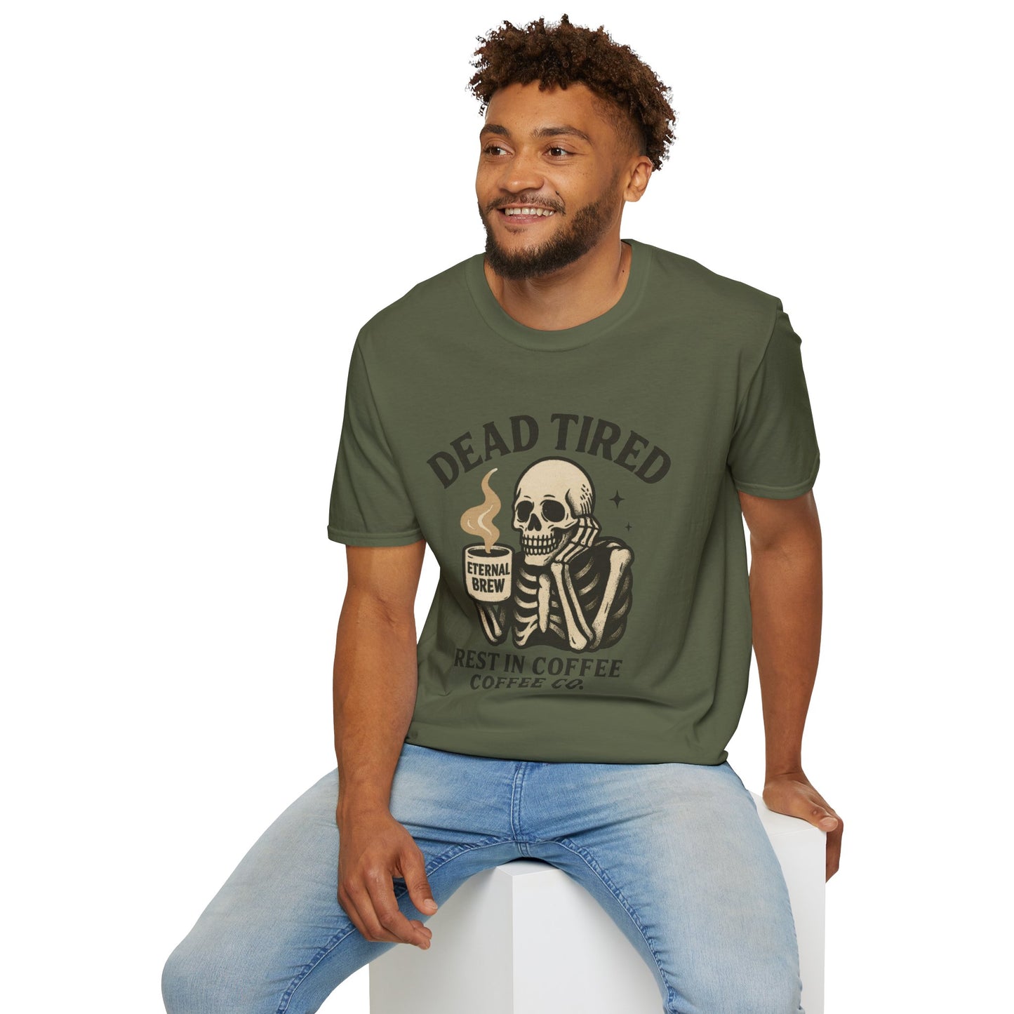 Dead Tired Skeleton Coffee T-Shirt, Unisex Graphic Tee, Cute Coffee Lover Gift, Halloween Apparel, Coffeelover Shirt