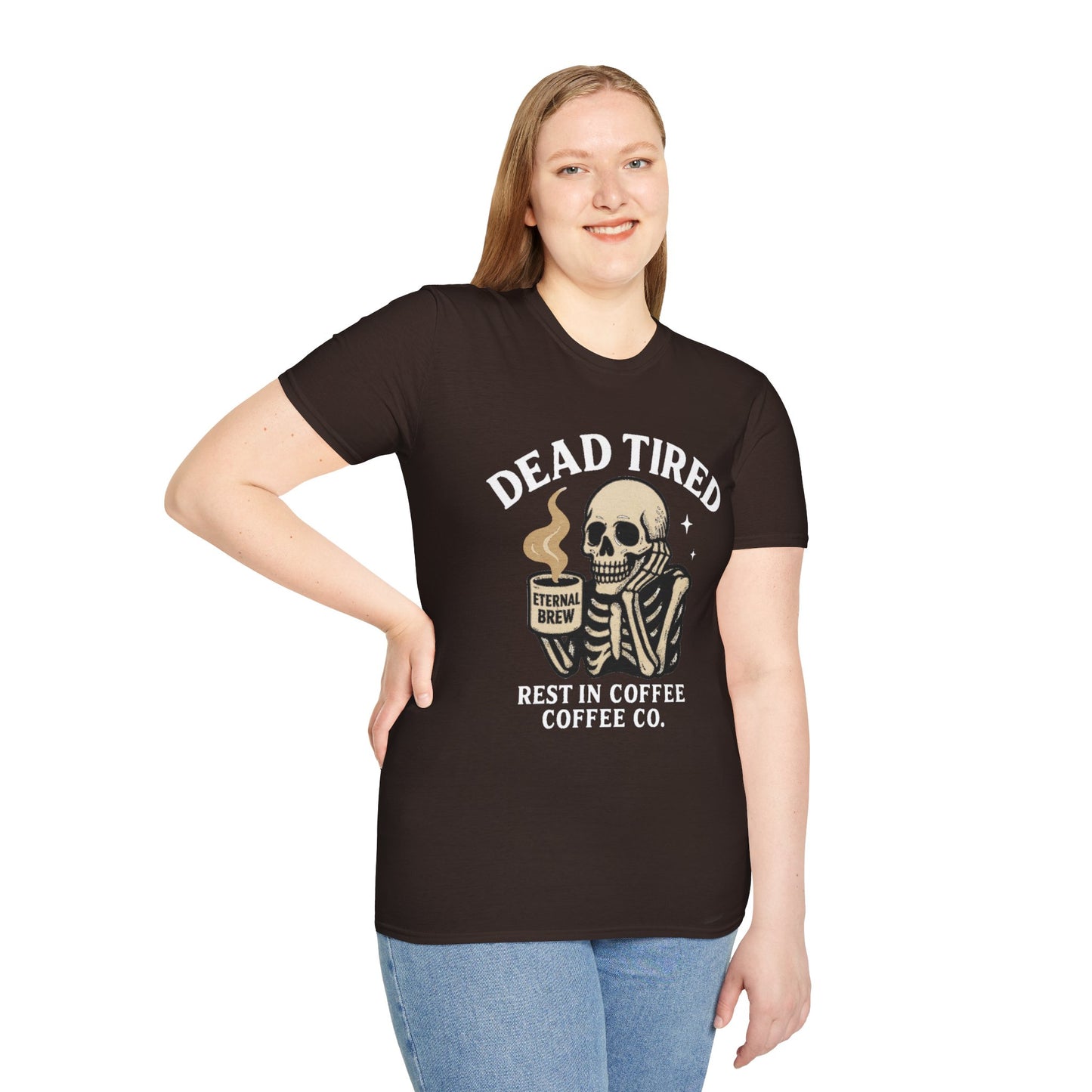Dead Tired Skeleton Coffee T-Shirt, Unisex Graphic Tee, Cute Coffee Lover Gift, Halloween Apparel, Coffeelover Shirt