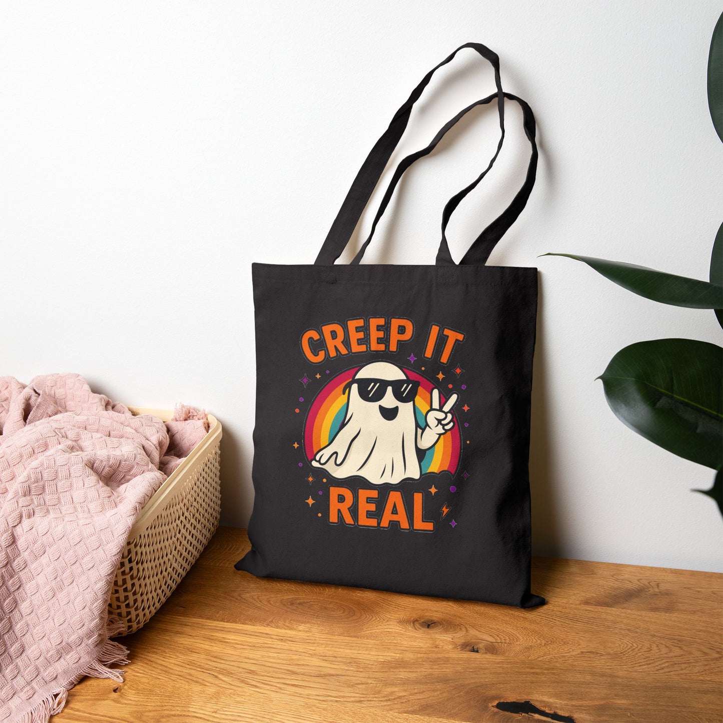 Halloween Ghost Tote Bag - Creep It Real, Haunt Couture, Eco-Friendly Shopping Bag, Fall Festival, Trick or Treat
