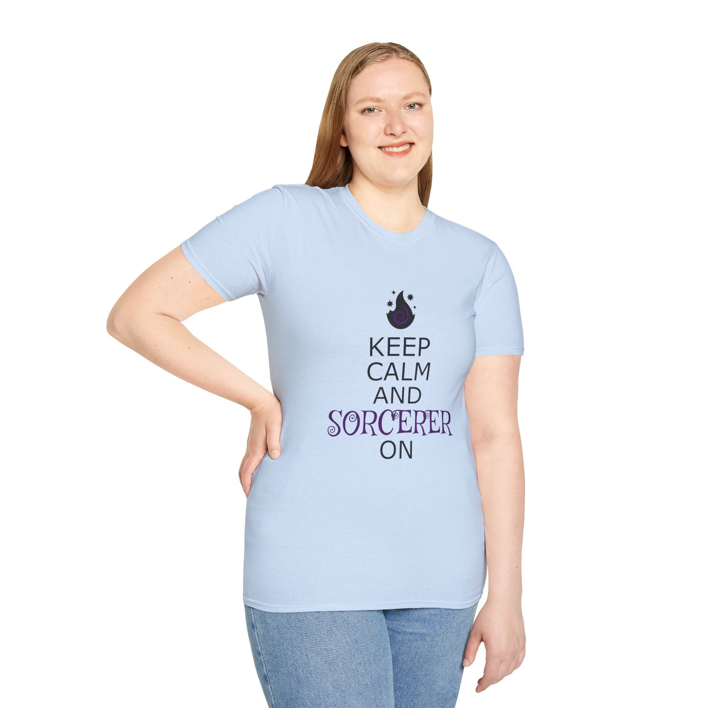 Keep Calm Sorcerer T-Shirt, Unisex Softstyle Tee, Magical Gift, Halloween Apparel, Witchy Vibes, Casual Wear