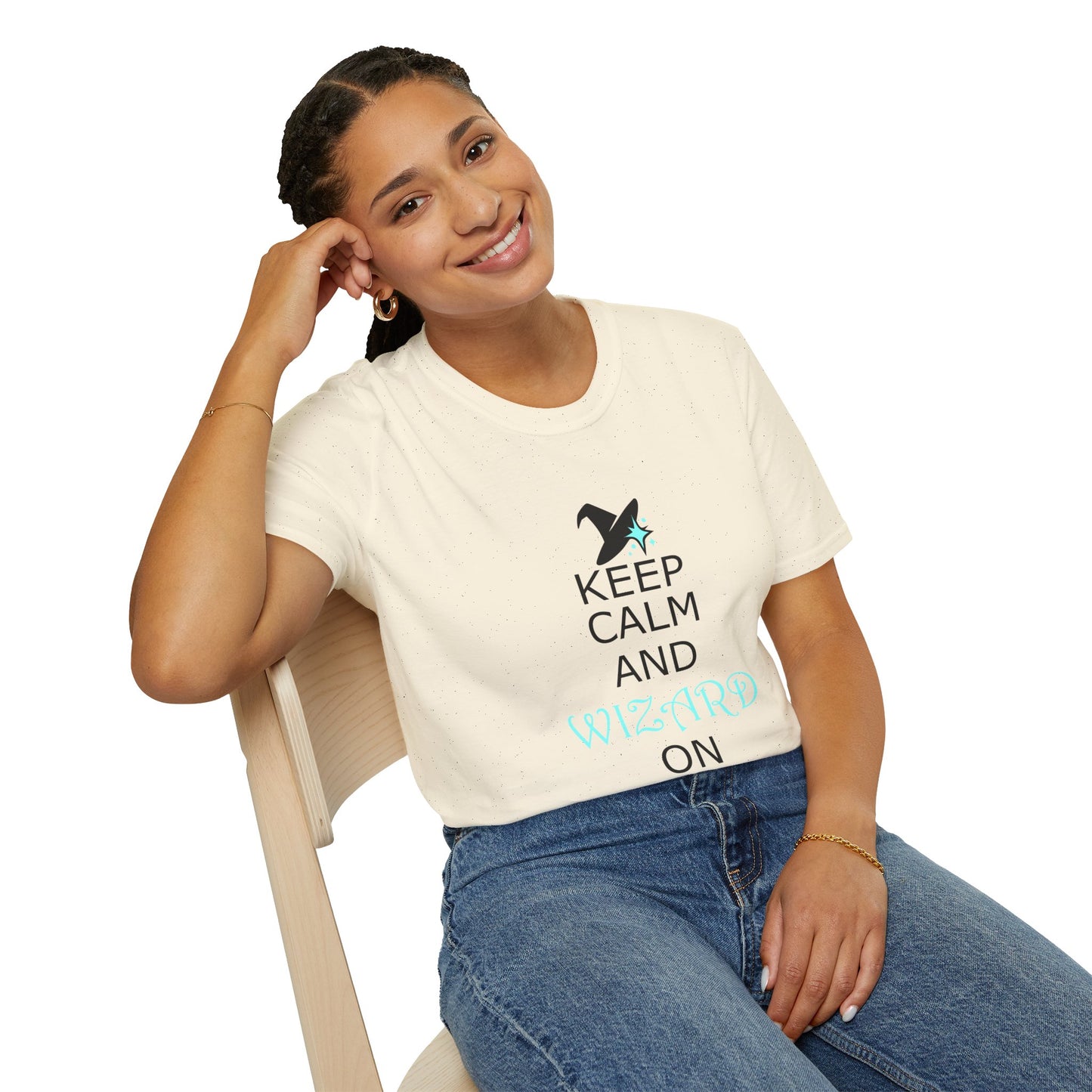 Keep Calm and Wizard On T-Shirt, Unisex Tee, Magical Gift, Ideal for Wizards, Birthday Gift, Casual Wear, Relaxed Vibe