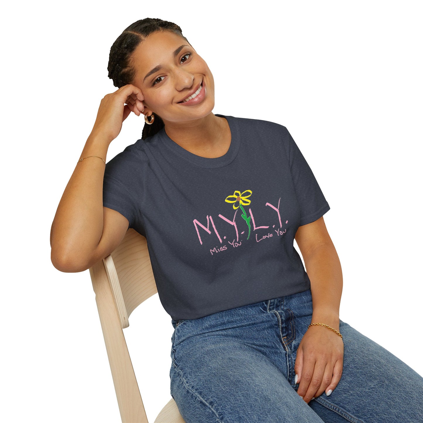 Unisex Softstyle T-Shirt with 'Miss You, Love You' Floral Design - Perfect for Gifts, Casual Wear, Friendship, Love