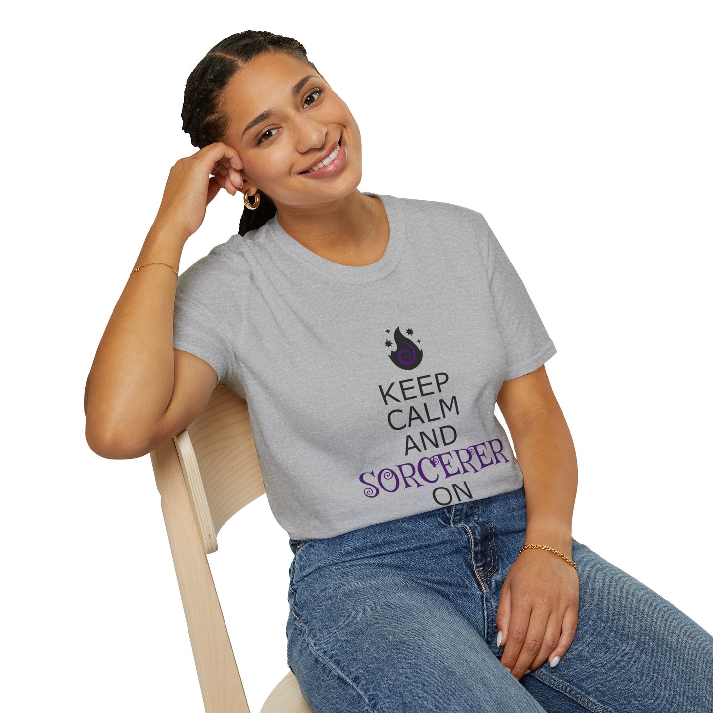 Keep Calm Sorcerer T-Shirt, Unisex Softstyle Tee, Magical Gift, Halloween Apparel, Witchy Vibes, Casual Wear