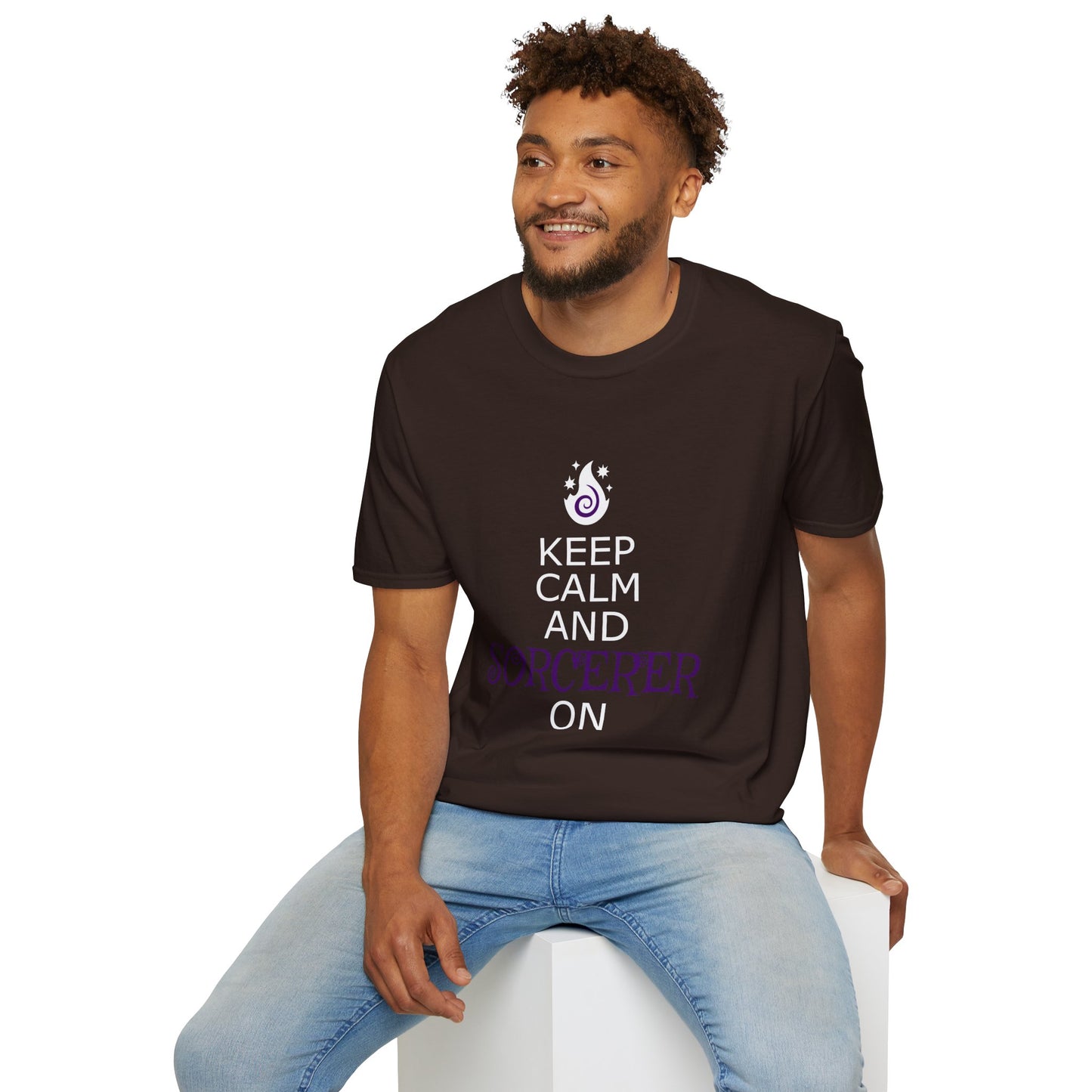 Keep Calm Sorcerer T-Shirt, Unisex Softstyle Tee, Magical Gift, Halloween Apparel, Witchy Vibes, Casual Wear