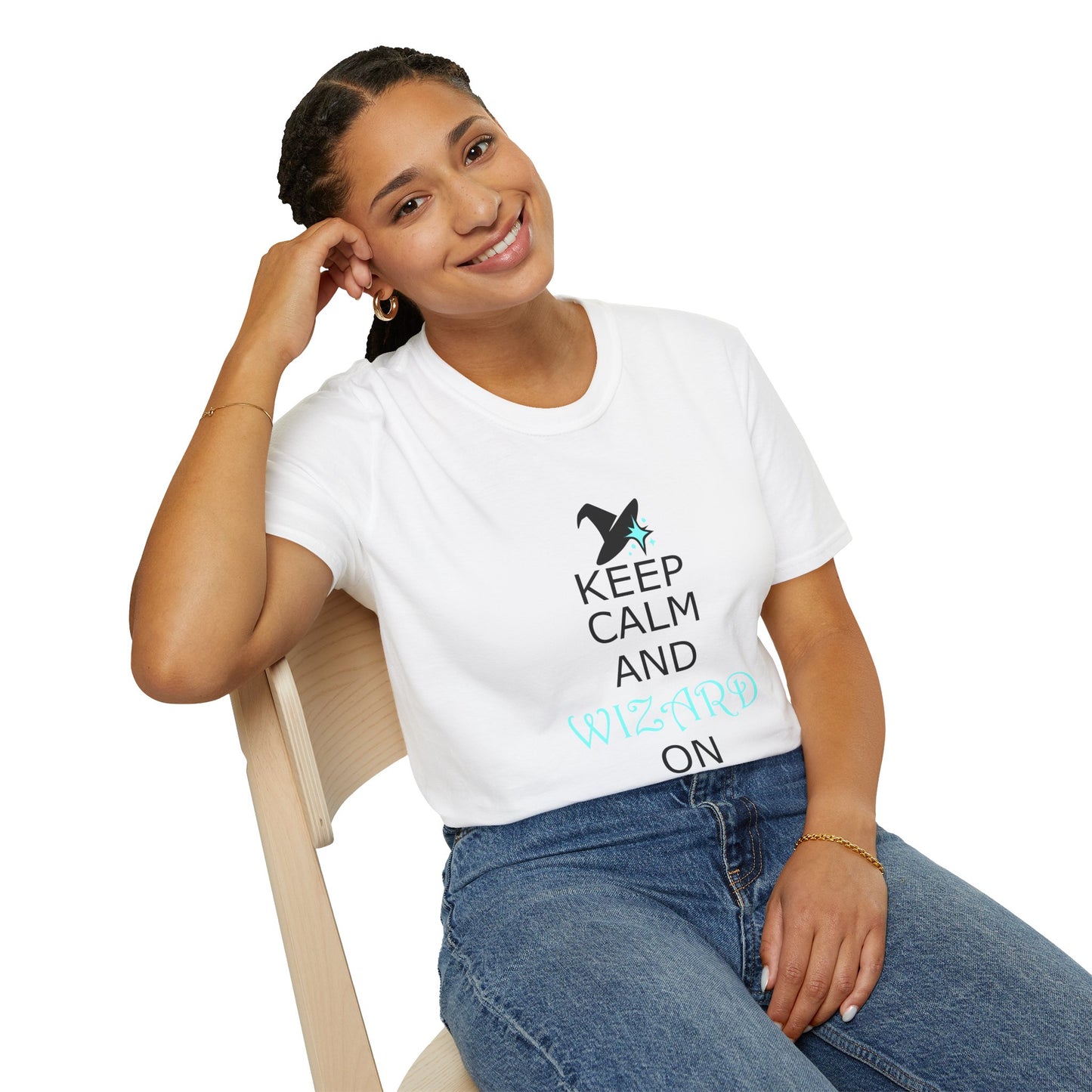 Keep Calm and Wizard On T-Shirt, Unisex Tee, Magical Gift, Ideal for Wizards, Birthday Gift, Casual Wear, Relaxed Vibe